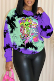 khaki Casual Graphic Print Round Neck Long Sleeve Tops Sweatshirts