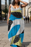 Purple Red Graphic Print Sleeveless Backless Spaghetti Strap Floor Length Casual Outing Straight Loose Maxi Slip Dress