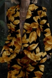 Purple Office Lady Casual Leaf Print Button up Turn-back Collar Long Sleeve Suits and Pants Two Pieces Matching Sets