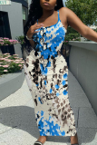 Purple Floral Graphic Print Sleeveless Backless Spaghetti Strap Floor Length Casual Outing Straight Loose Maxi Slip Dress