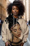 Brown Casual Figure Print Basic Long Sleeve Hooded Tops Sweatshirts