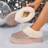 Champagne Sequins Closed Comfortable Shoes Slip On Thick-Soled Short Anti-Slip Snow Boots