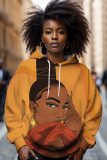 Brown Casual Figure Print Basic Long Sleeve Hooded Tops Sweatshirts