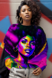 Multicolor Casual Figure Print Basic Round Neck Long Sleeve Tops Sweatshirts