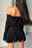 White Off-shoulder Long Sleeve High Waist Asymmetrical Ruffle Hem Nightclub Party Midi Dres