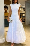 Orange Half A Turtleneck Small Flying Sleeve Fitted Waist Tiered Ruffle Hem Vacation Casual Outings Embroidered Lace Maxi Dress