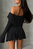 White Off-shoulder Long Sleeve High Waist Asymmetrical Ruffle Hem Nightclub Party Midi Dres