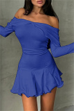 White Off-shoulder Long Sleeve High Waist Asymmetrical Ruffle Hem Nightclub Party Midi Dres