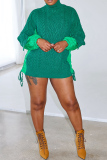 Green Casual Patchwork Contrast Turtleneck Long Sleeve Tops Fall Winter Sweaters Cardigans