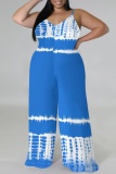 Green Vacation Casual Print Backless Spaghetti Strap Wide Leg Plus Size Cami Jumpsuits (With Headscarf)