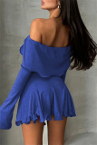 White Off-shoulder Long Sleeve High Waist Asymmetrical Ruffle Hem Nightclub Party Midi Dres