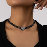 Silver Party Club Alloy Heart Shaped Pendant Rhinestone Decor Chain Necklaces