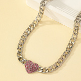 Silver Party Club Alloy Heart Shaped Pendant Rhinestone Decor Chain Necklaces