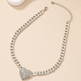 Silver Party Club Alloy Heart Shaped Pendant Rhinestone Decor Chain Necklaces