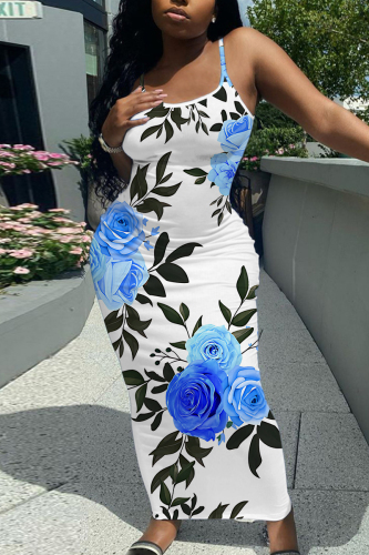 Green Floral Print Sleeveless Backless Spaghetti Strap Casual Outing Vacation Bodycon Long Maxi Dress