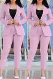 Rose Red Office Lady Busniess Pants Turn-back Collar Long Sleeve Blazer and Tapered Pants Two Pieces Suit Sets