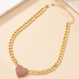 Silver Party Club Alloy Heart Shaped Pendant Rhinestone Decor Chain Necklaces