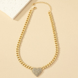 Silver Party Club Alloy Heart Shaped Pendant Rhinestone Decor Chain Necklaces