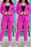 Rose Red Office Lady Busniess Pants Turn-back Collar Long Sleeve Blazer and Tapered Pants Two Pieces Suit Sets