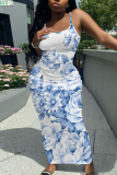 Red Floral Print Sleeveless Backless Spaghetti Strap Casual Outing Vacation Bodycon Long Maxi Dress