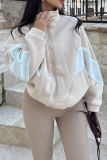 Apricot Casual Street Colorblock Zipper Contrast Mandarin Collar Long Sleeve Outerwear Fall Winter Short Jackets Coats
