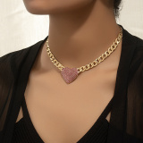 Silver Party Club Alloy Heart Shaped Pendant Rhinestone Decor Chain Necklaces