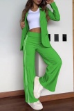 Black Offcie Lady Business Casual Turn-back Collar Long Sleeve Blazer and Stripe Slit Wide Leg Pants Two Pieces Matching Sets