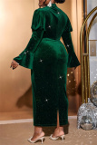 Green Half A Turtleneck Beading Decor Flare Sleeve Bodycon Cocktail Party Maxi Wedding Guest Dresses