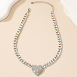Silver Party Club Alloy Heart Shaped Pendant Rhinestone Decor Chain Necklaces