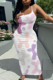 Red Floral Print Sleeveless Backless Spaghetti Strap Casual Outing Vacation Bodycon Long Maxi Dress