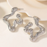 Silver Casual Daily Alloy Twisted Irregular Geometric Hoop Earrings