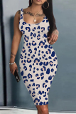 Black Leopard Graphic Print Sleeveless Backless U Neck Casual Outing Fitted Vest Midi Dress