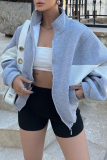 Apricot Casual Street Colorblock Zipper Contrast Mandarin Collar Long Sleeve Outerwear Fall Winter Short Jackets Coats