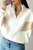 Apricot Casual Street Colorblock Zipper Contrast Mandarin Collar Long Sleeve Outerwear Fall Winter Short Jackets Coats