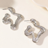 Silver Casual Daily Alloy Twisted Irregular Geometric Hoop Earrings