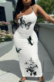 Green Floral Print Sleeveless Backless Spaghetti Strap Casual Outing Vacation Bodycon Long Maxi Dress