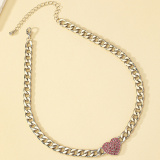 Silver Party Club Alloy Heart Shaped Pendant Rhinestone Decor Chain Necklaces