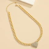 Silver Party Club Alloy Heart Shaped Pendant Rhinestone Decor Chain Necklaces