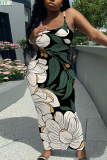Red Floral Print Sleeveless Backless Spaghetti Strap Casual Outing Vacation Bodycon Long Maxi Dress