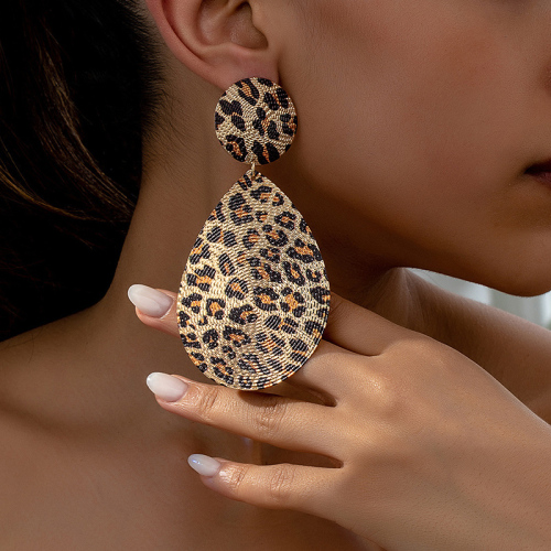 Casual Daily Vacation Leopard Alloy Geometric Circle Oval Pendant Dangling Drop Earrings