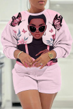 Tangerine Casual Figure Print Round Neck Long Sleeve Sweatshirts and Shorts Two Pieces Matching Sets