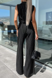 White Office Lady Busniess Casual Street Frenulum Turndown Collar Sleeveless Belted Loose Straight Leg Jumpsuits