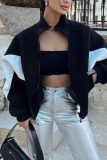 Apricot Casual Street Colorblock Zipper Contrast Mandarin Collar Long Sleeve Outerwear Fall Winter Short Jackets Coats