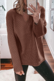 Pink Casual Weave V Neck Long Sleeve Loose Fit Knitted Fall Winter Sweater Tops Blouses