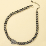 Silver Party Club Alloy Heart Shaped Pendant Rhinestone Decor Chain Necklaces