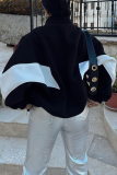 Apricot Casual Street Colorblock Zipper Contrast Mandarin Collar Long Sleeve Outerwear Fall Winter Short Jackets Coats
