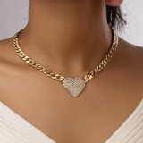 Silver Party Club Alloy Heart Shaped Pendant Rhinestone Decor Chain Necklaces