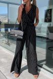 White Office Lady Busniess Casual Street Frenulum Turndown Collar Sleeveless Belted Loose Straight Leg Jumpsuits