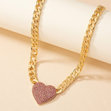 Silver Party Club Alloy Heart Shaped Pendant Rhinestone Decor Chain Necklaces