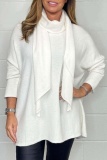 White Casual Turtleneck Scarf Collar Long Sleeve Loose Fit Tops Fall Winter Blouses